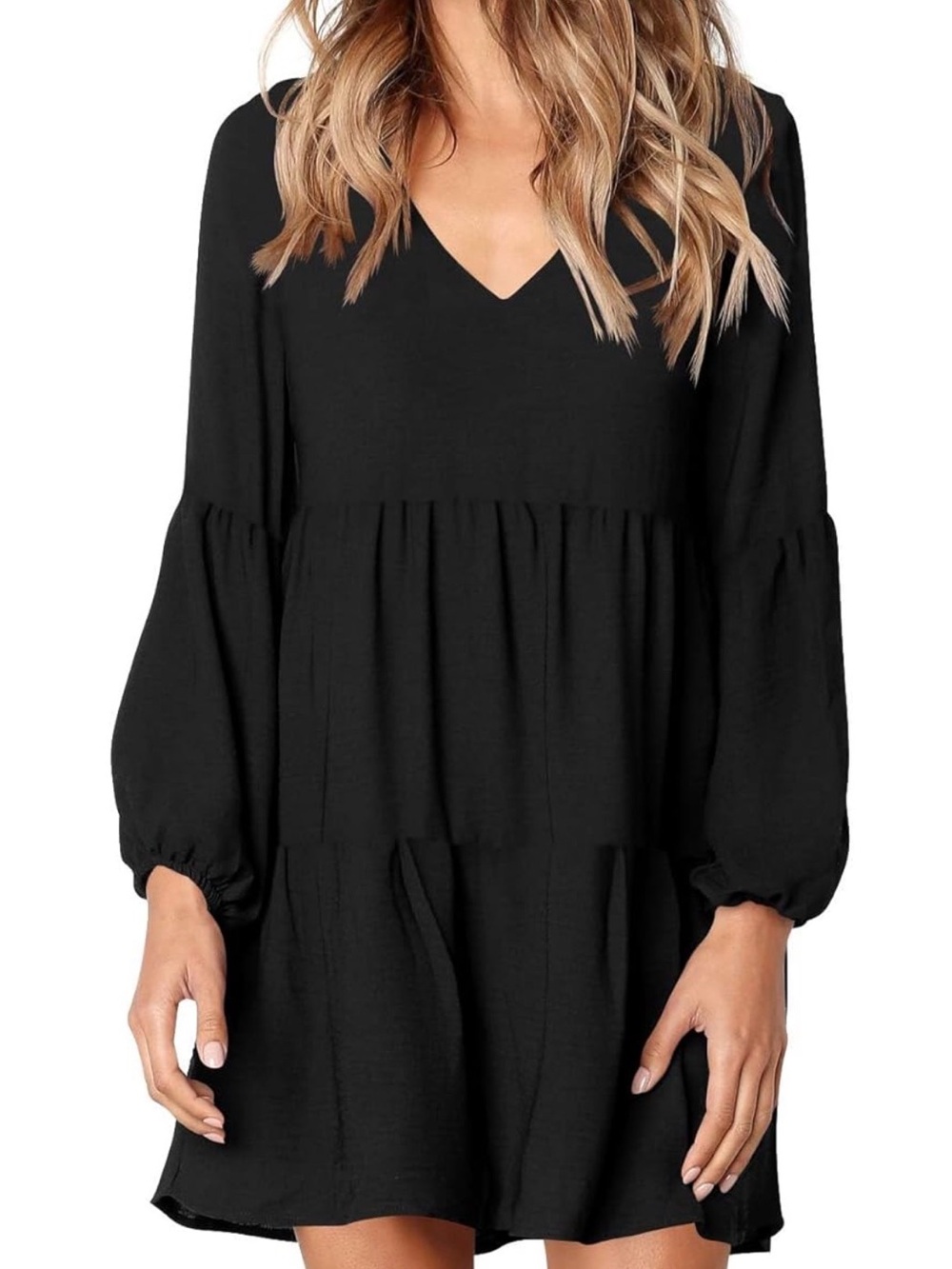 Women's Large Black Tiered Long Sleeve Dress